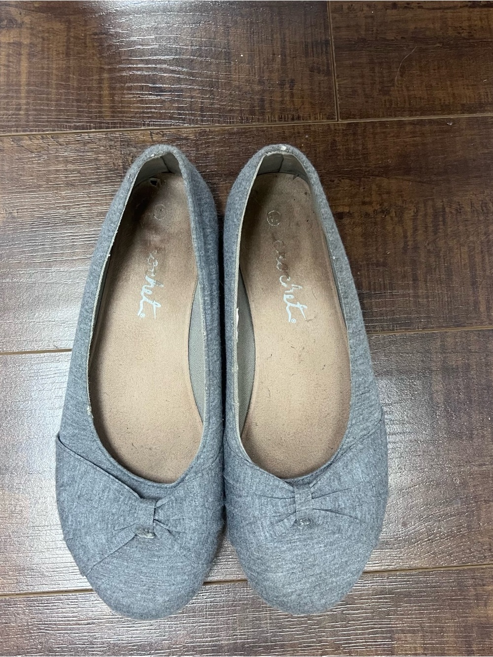 Brand Crochet Gray Women's Ballet Flats with Bow Size 10